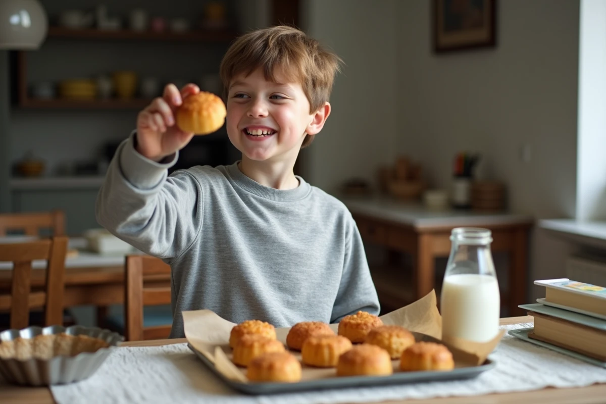 Adolescent inspectant un canelé dans la cuisine familiale