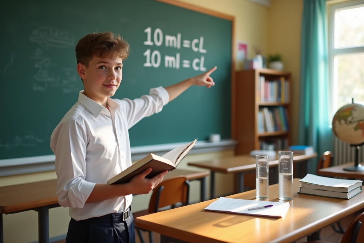 Adolescent en classe montre des verres mesureurs