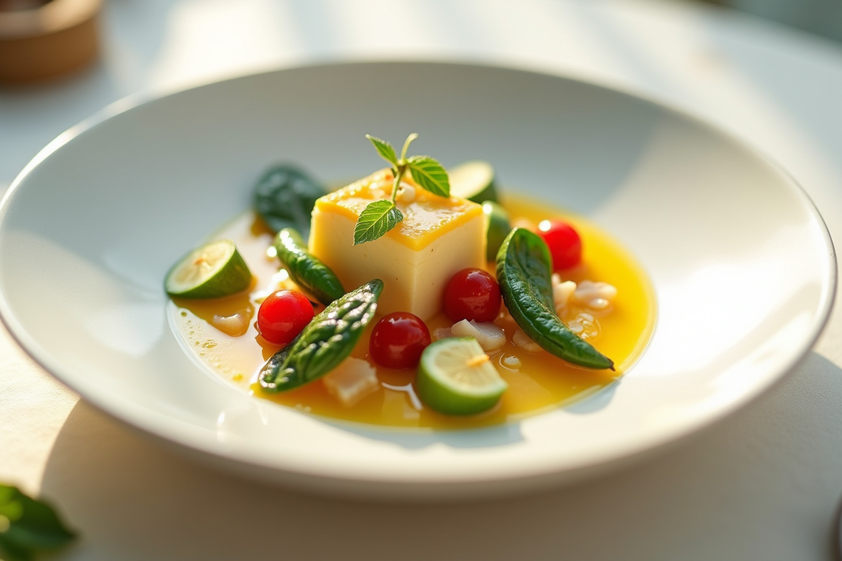 Assiette élégante avec plat de vichyssoise et légumes V