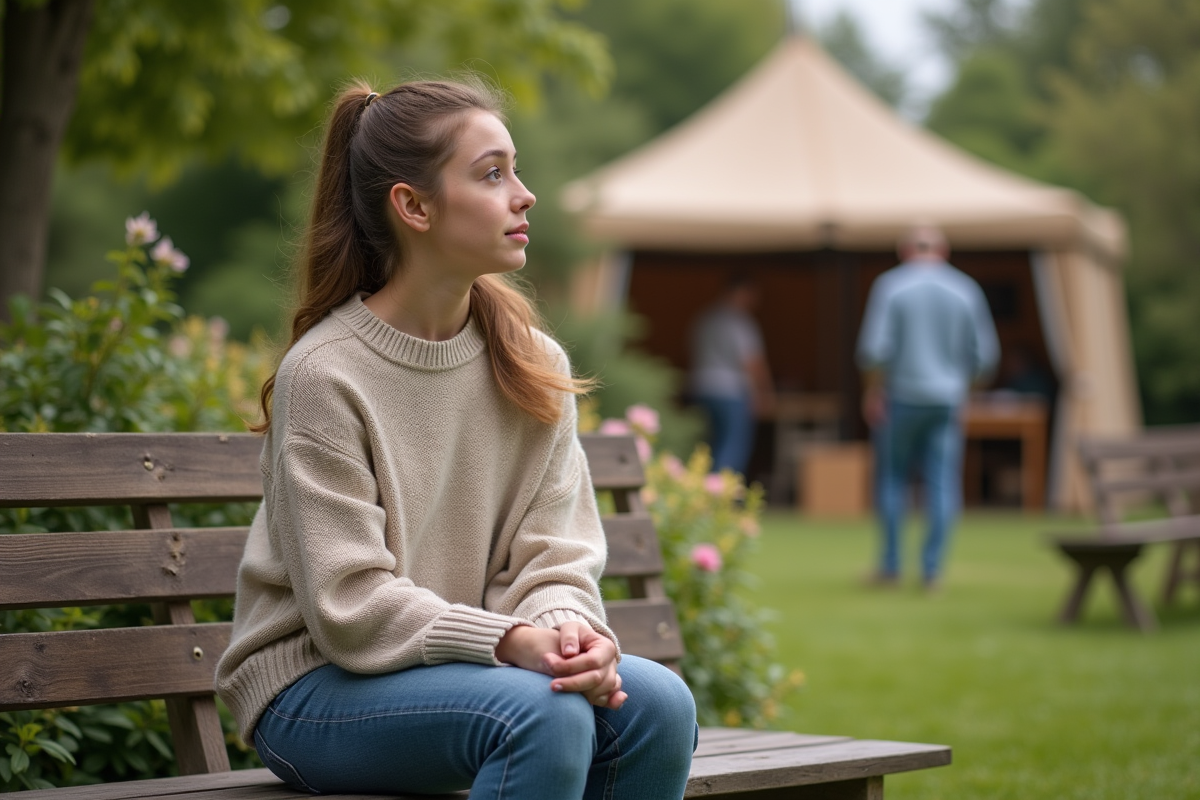 Candidate détendue dans un jardin extérieur en pleine préparation