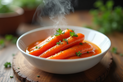 Carottes glacées à la Vichy dans un bol blanc avec persil
