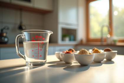 Verre doseur de 200 ml avec petits bols d'ingrédients
