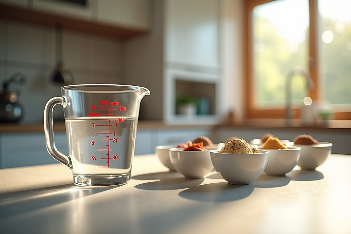 Verre doseur de 200 ml avec petits bols d'ingrédients