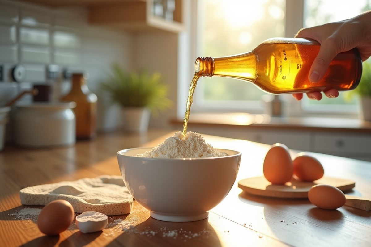 Cuisine lumineuse avec bol et bière versée pour recette