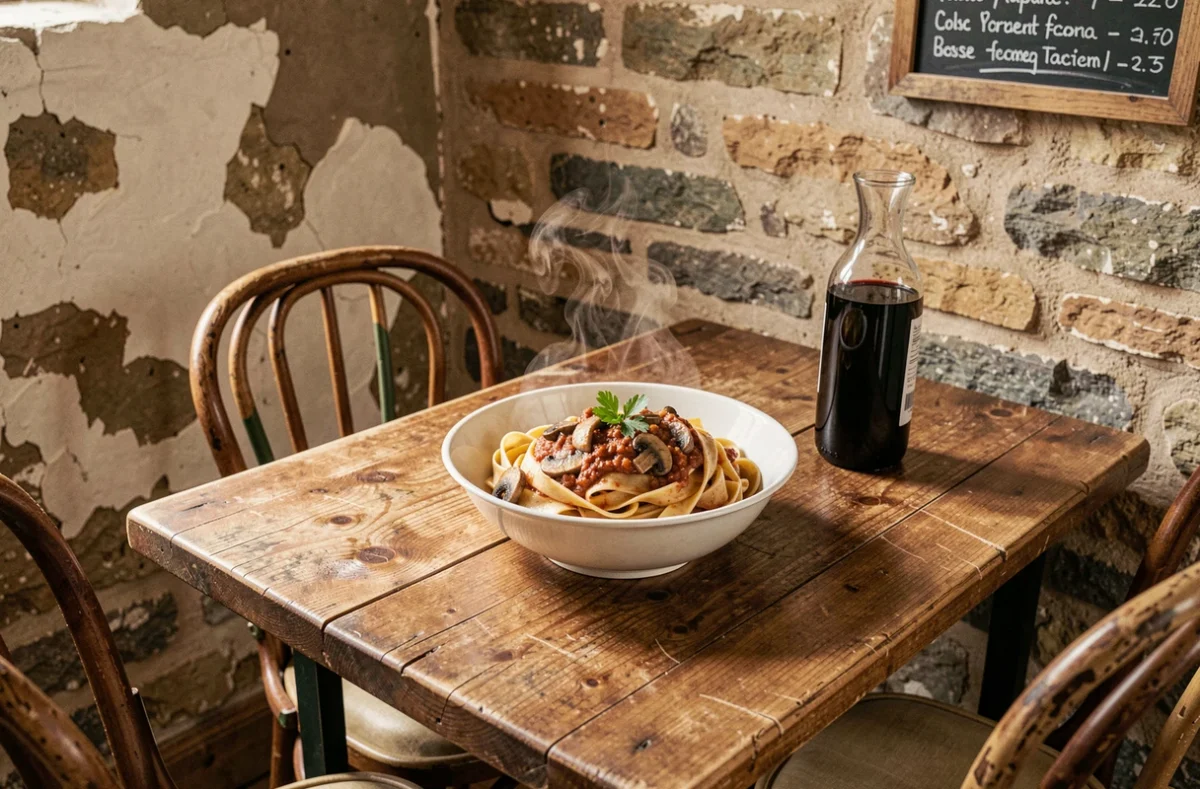 Bol de tagliatelles maison aux champignons dans l'ambiance bistronomique chaleureuse de Dilia dans le 20e arrondissement