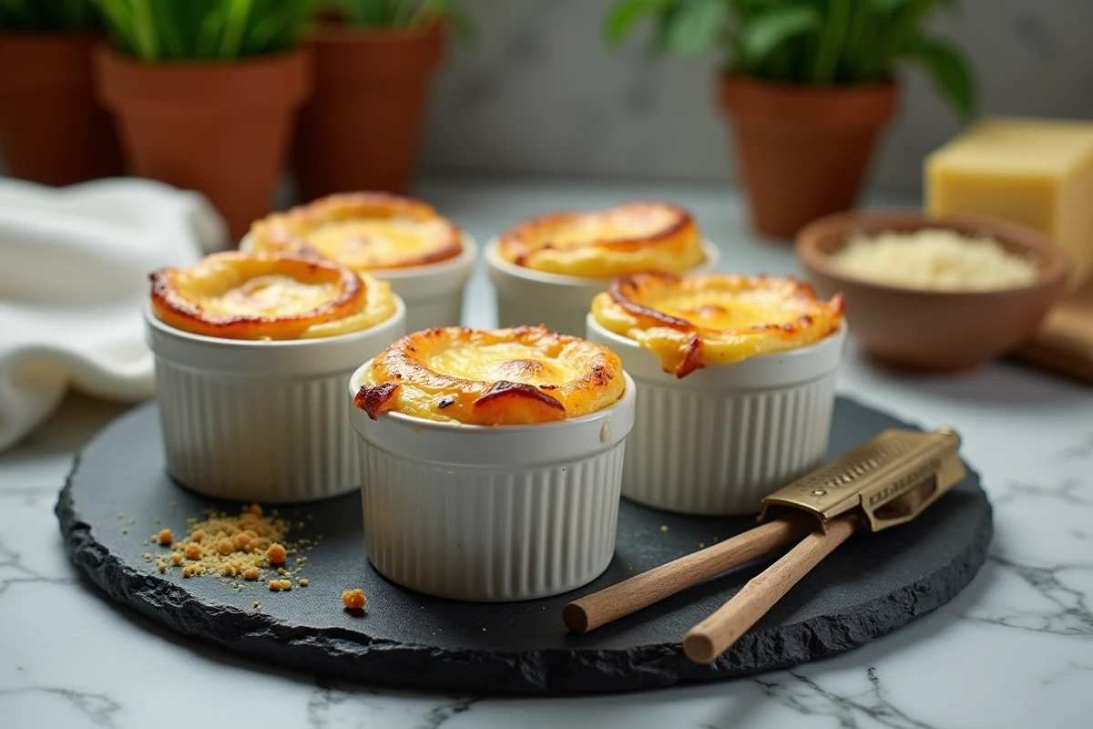 Gratin d'endives au jambon réussi sans eau dans des ramequins individuels avec béchamel dorée