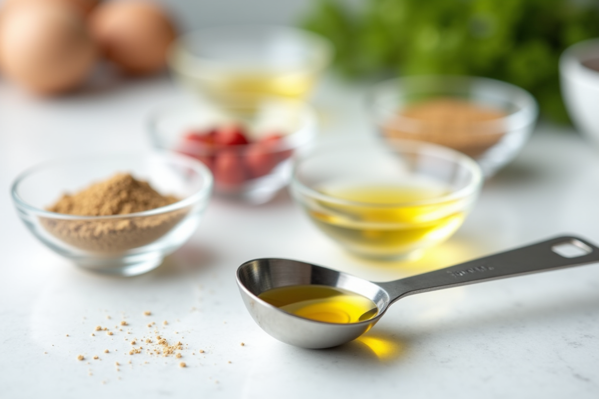Ingrédients de recette avec cuillère à huile d