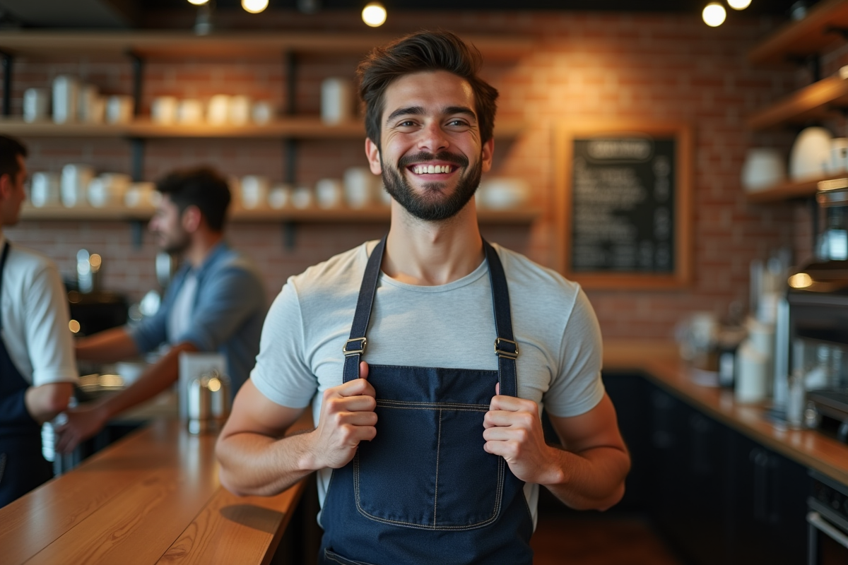 Jeune barista souriant dans un café moderne