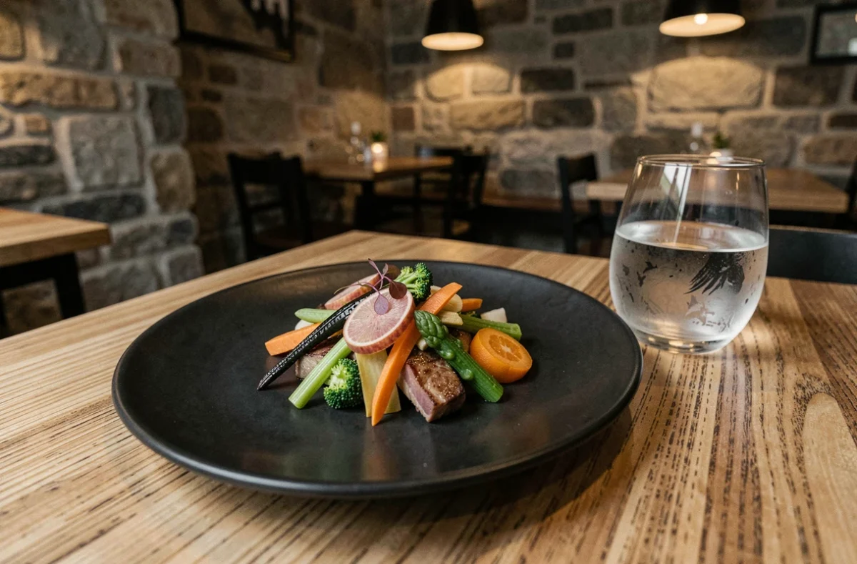 Assiette fusion franco-japonaise soigneusement dressée chez Mizu, bistrot japonais à Rouen