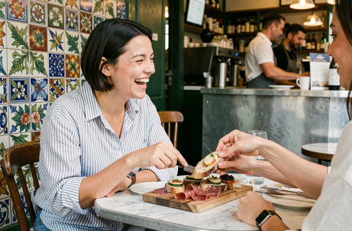 Convivialité autour d'une planche de charcuterie et bruschetta dans l'ambiance italo-française du bistrot Nini à Belleville