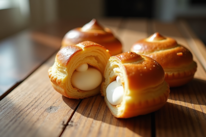 Gâteau Paris-Brest avec pâte à choux dorée et crème praline