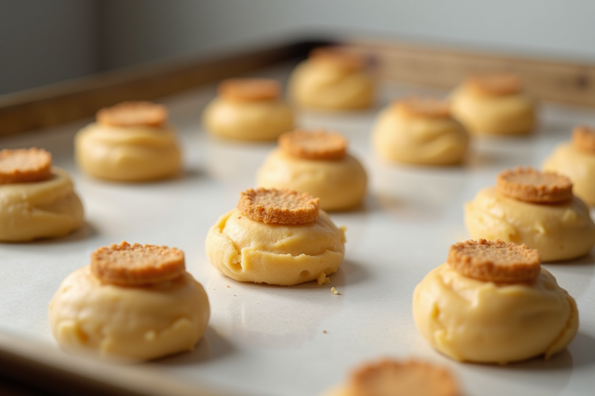 Pâte à choux pipée avec craquelin avant cuisson