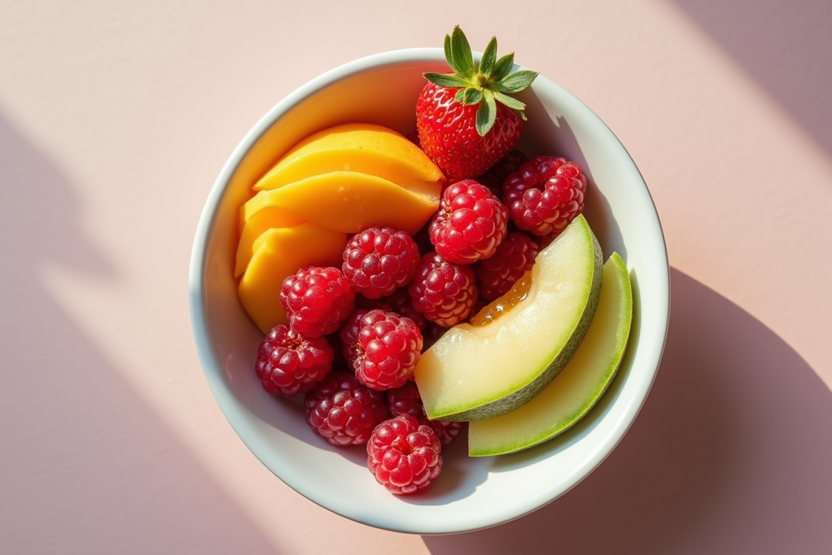 Salade de fruits exotiques avec myrtilles et melon blanc