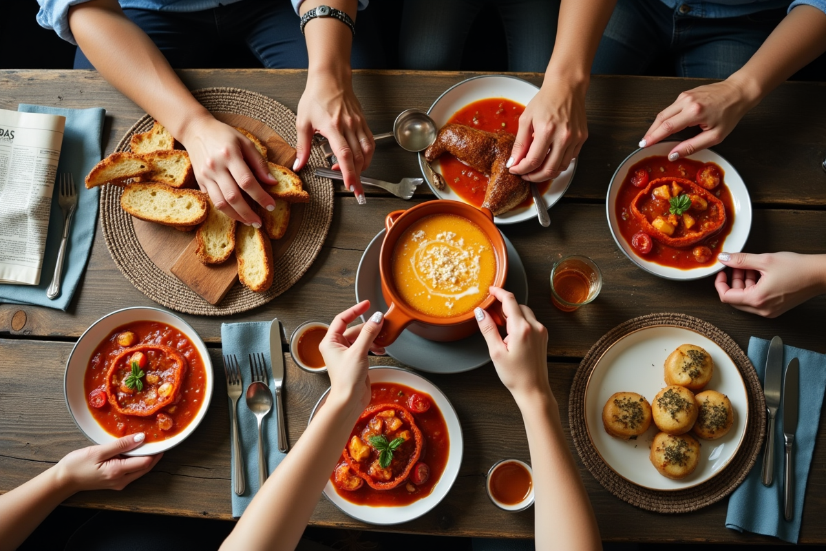 Table rustique avec plats catalans typiques